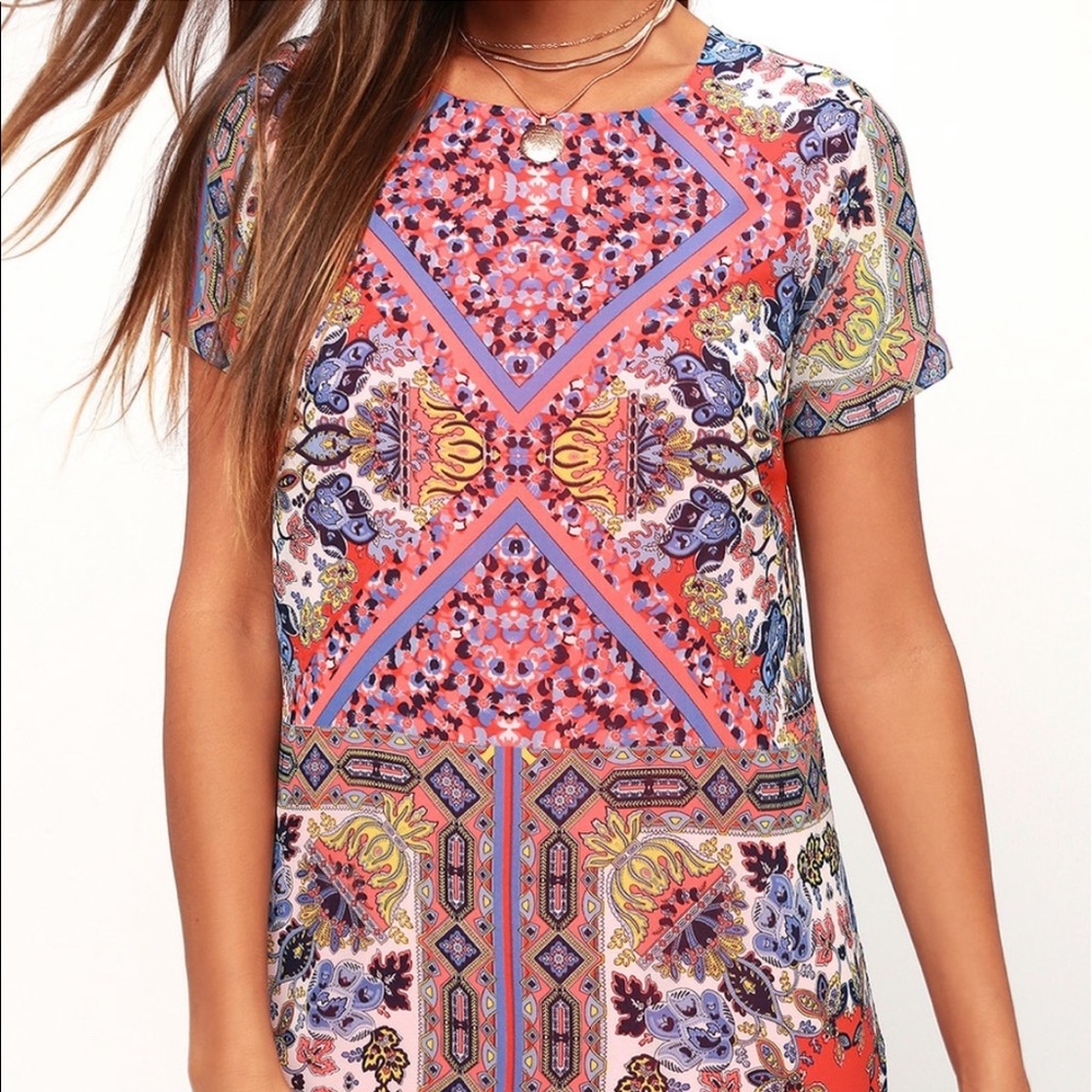 Lulus Sangria Coral Pink Tile Spring Shift…